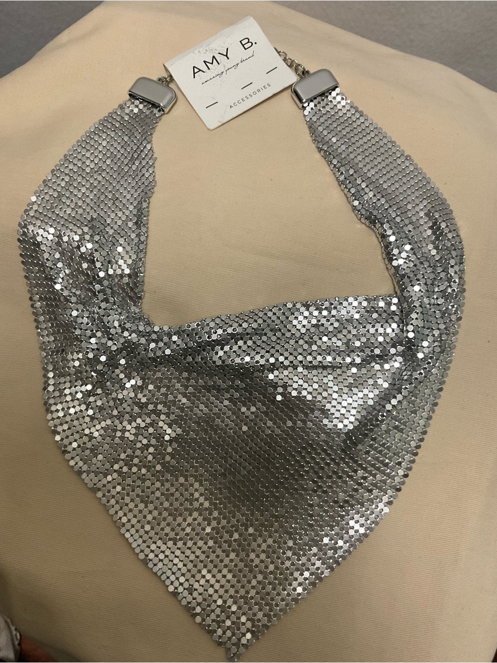 Silver-tone chainmail / metal mesh scarf necklace